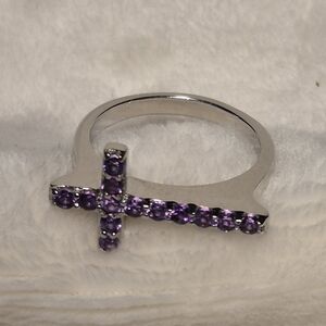 Tanzanite Sterling Silver Cross RING. SIZE 5.5. Gorgeous